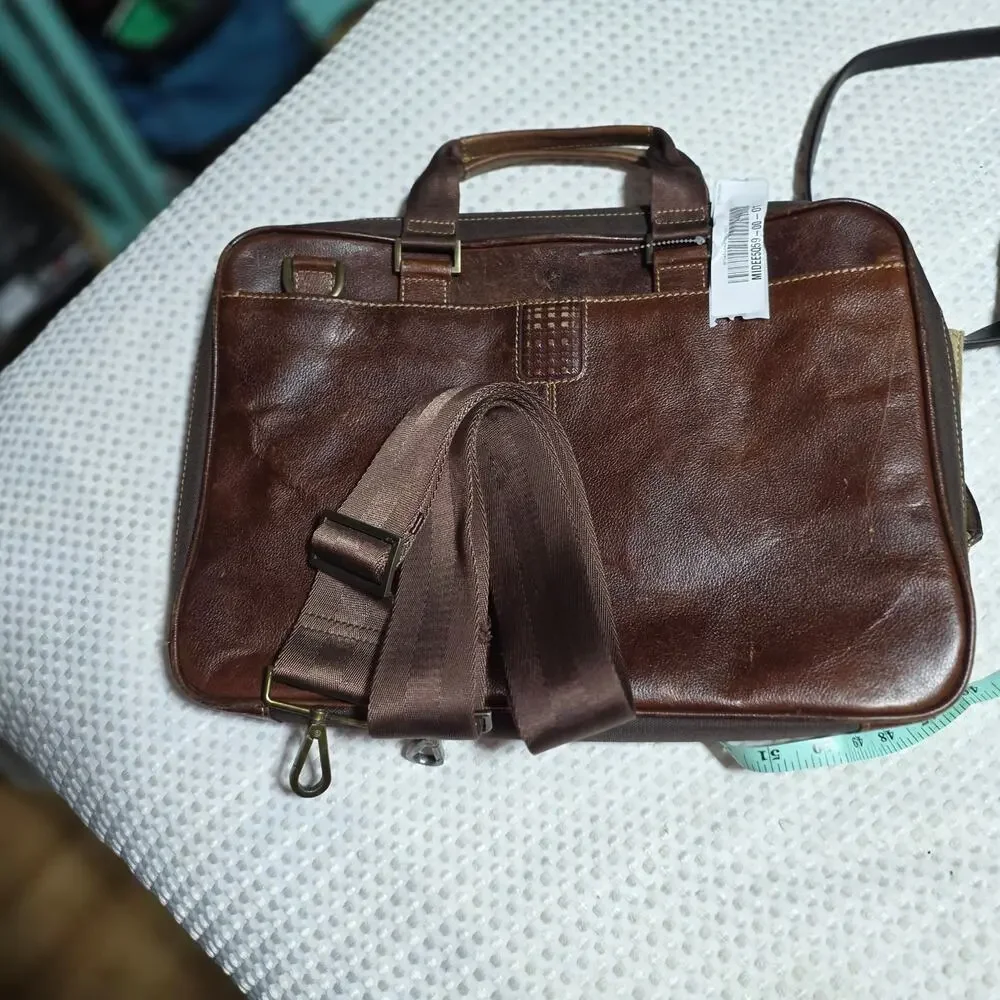 BOCONI GENUINE LEATHER BRIEFCASE MESSENGER BAG WITH CROSSBODY STRAP